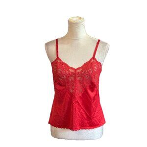 Y2K Vintage Red Lace Trim Sheer Solid Cami Tank Adjustable Strap S/M Love